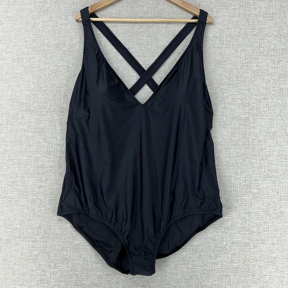 J.Crew One Piece Swimsuit Womens 24 Black Full Coverage High Support Cross Back‎